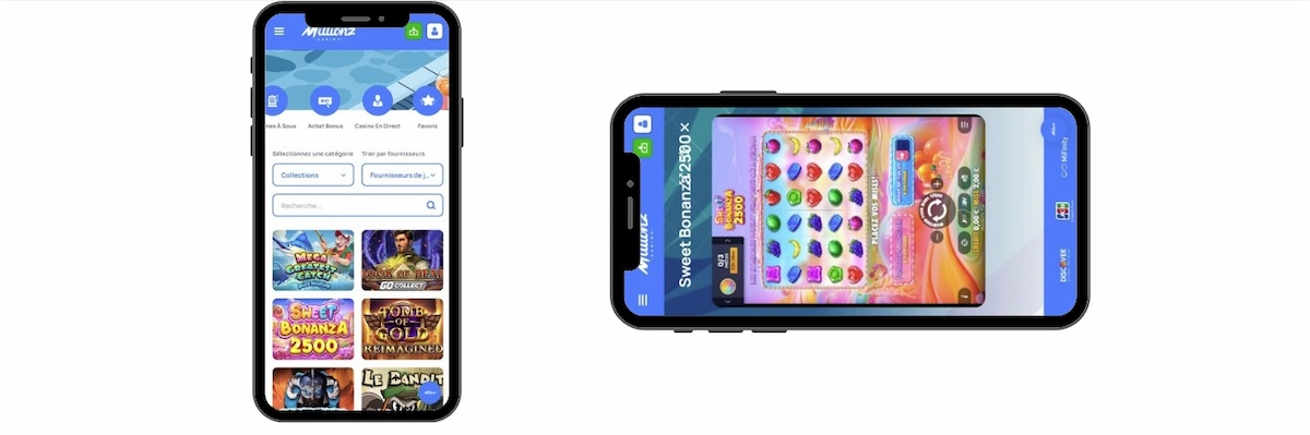 Aperçu de l'interface fluide du casino Millionz parfaitement optimisée pour les smartphones.